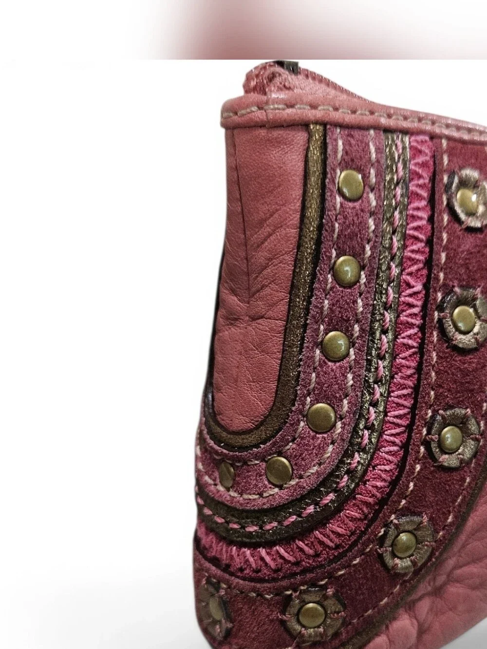 Coach Mia/Dylan Pink Pebbled Leather Wristlet w/Studded Trim & Original Hangtag